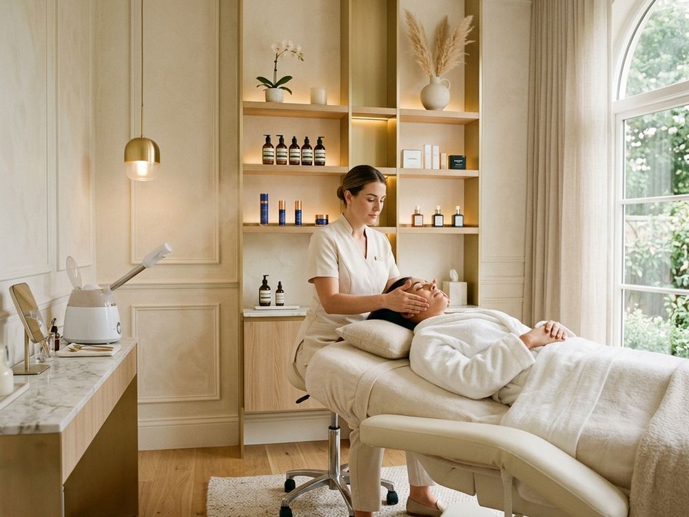 Aesthetic clinic skincare room and premium facial treatment